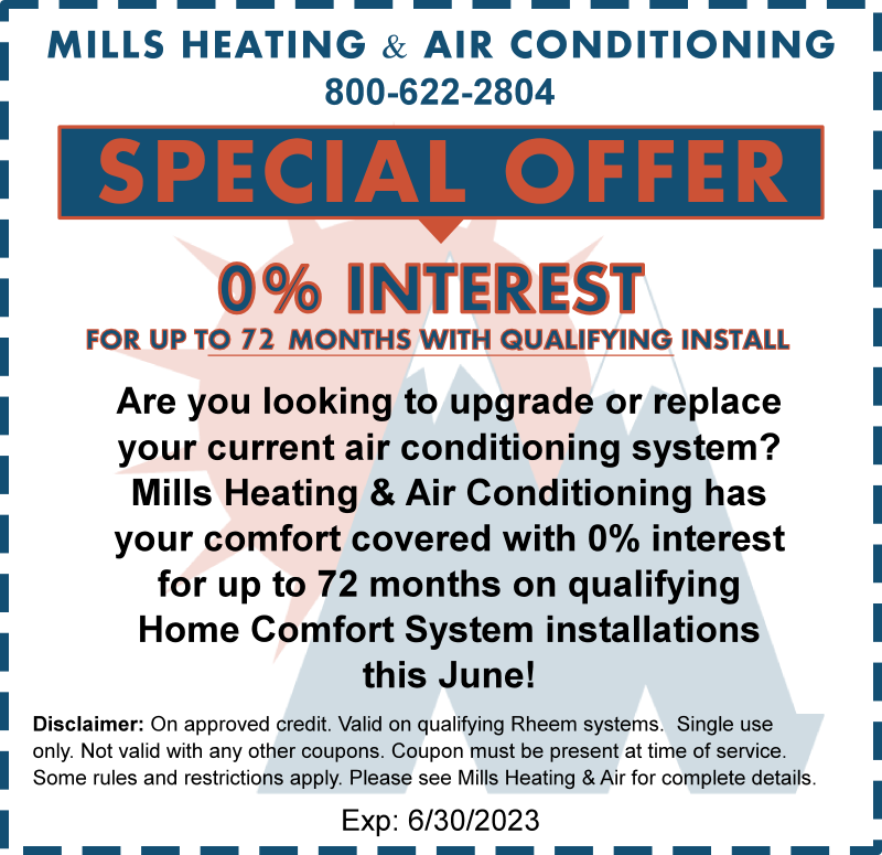 0 percent interest on new hvac comfort system install special offer discount coupon june 2023