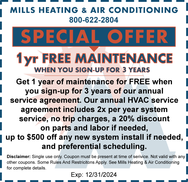 1 year of free hvac maintenance with 3 year sign-up coupon